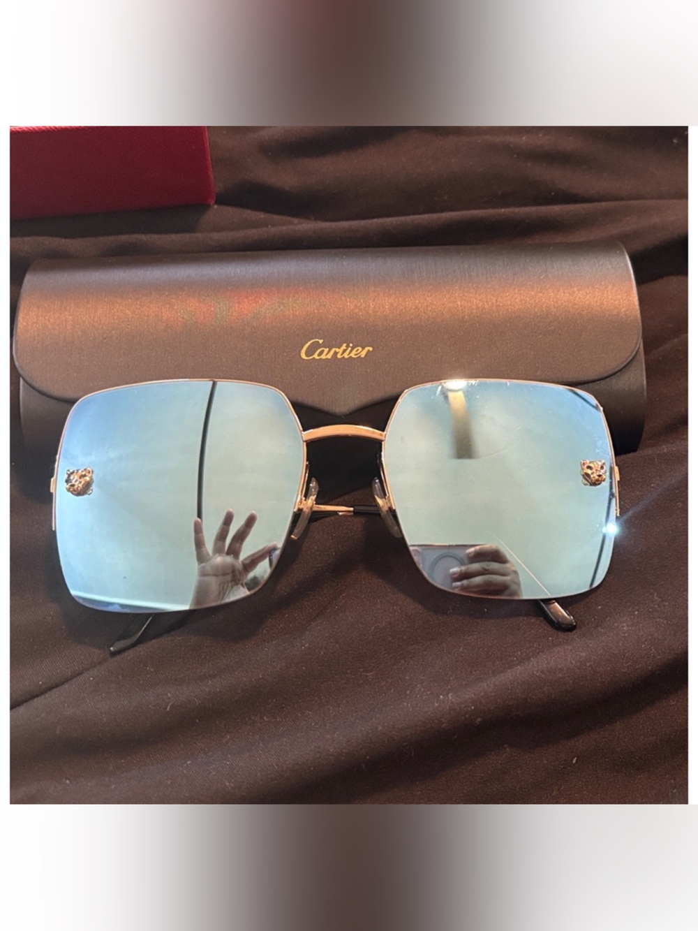 Cartier Sunglasses with Blue Mirrored Lenses and Gold Accent